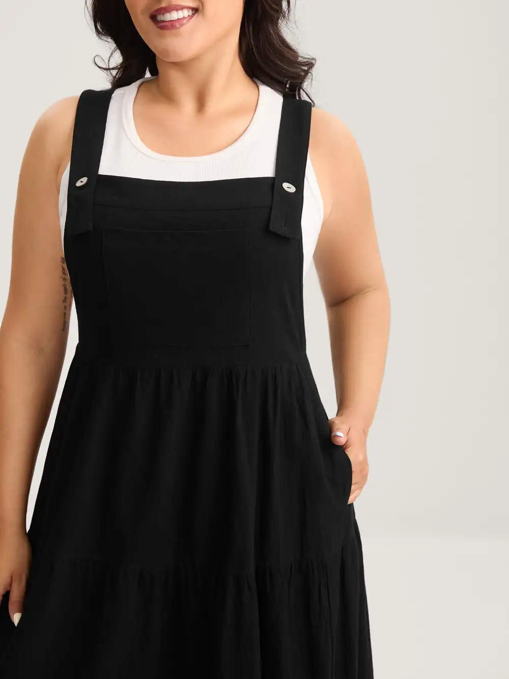 Pure Cotton Diagonal Pockets Midi Dress