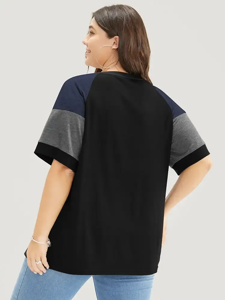 Colorblock Contrast Crew Neck Raglan Sleeve T-shirt