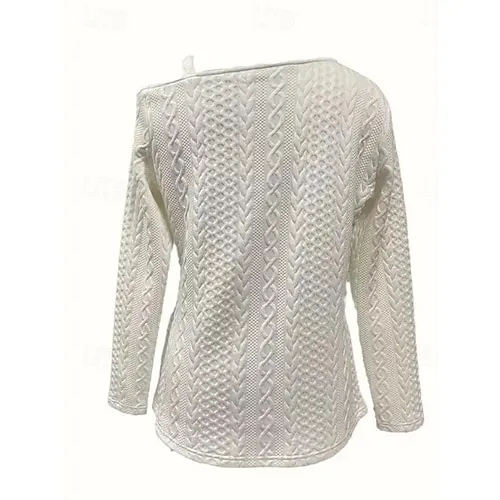Women's Sweatshirt Plain Work Zipper Black White Pink Elegant Modern Loose Fit Crew Neck Long Sleeve Micro-elastic Spring Fall