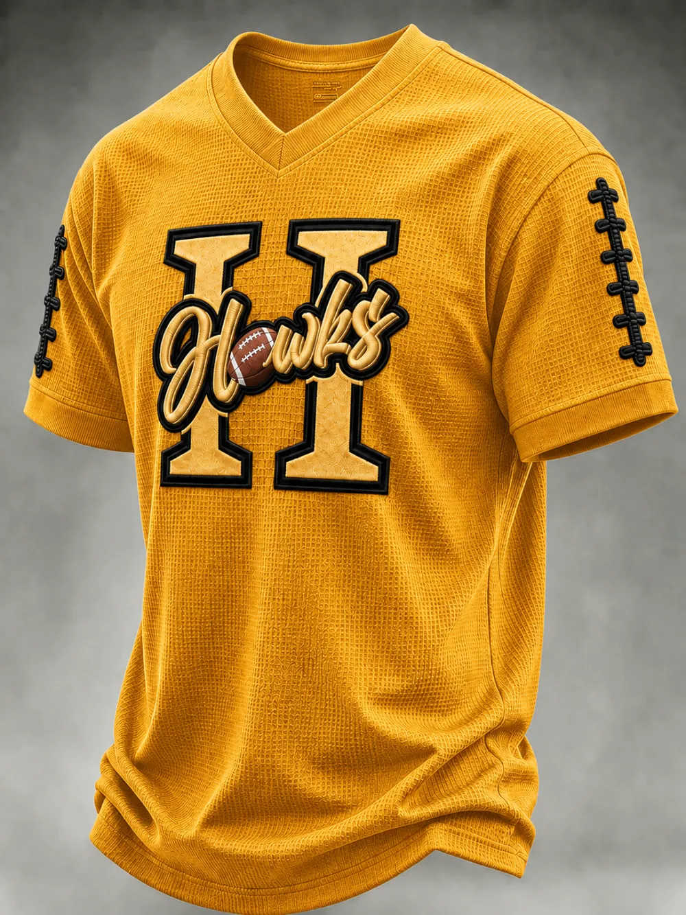 Men'S College Football Fan Splicing Waffle V-Neck T-Shirt