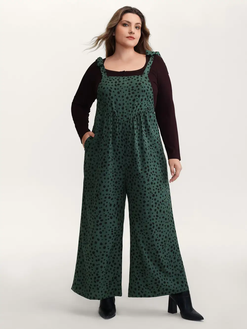 Leopard Print Shirred Shoulder Ties Jumpsuit