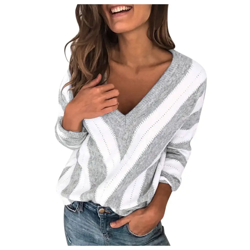 t shirts for women fashion womens long sleeve v neck striped knitting casual tunic blouse
