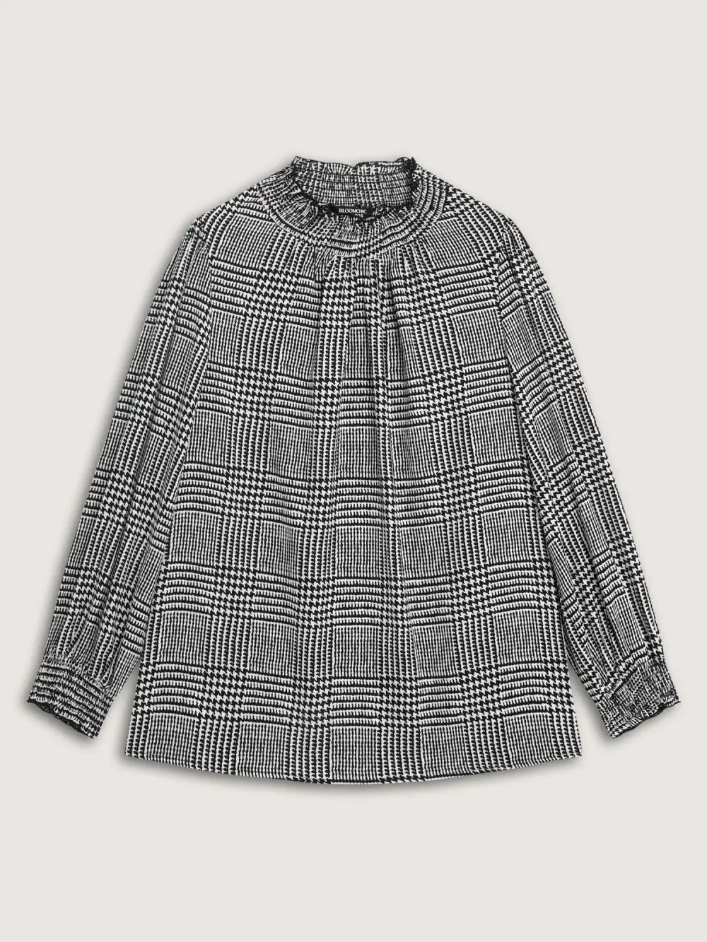 Houndstooth Pattern Ruffled Collar Blouse