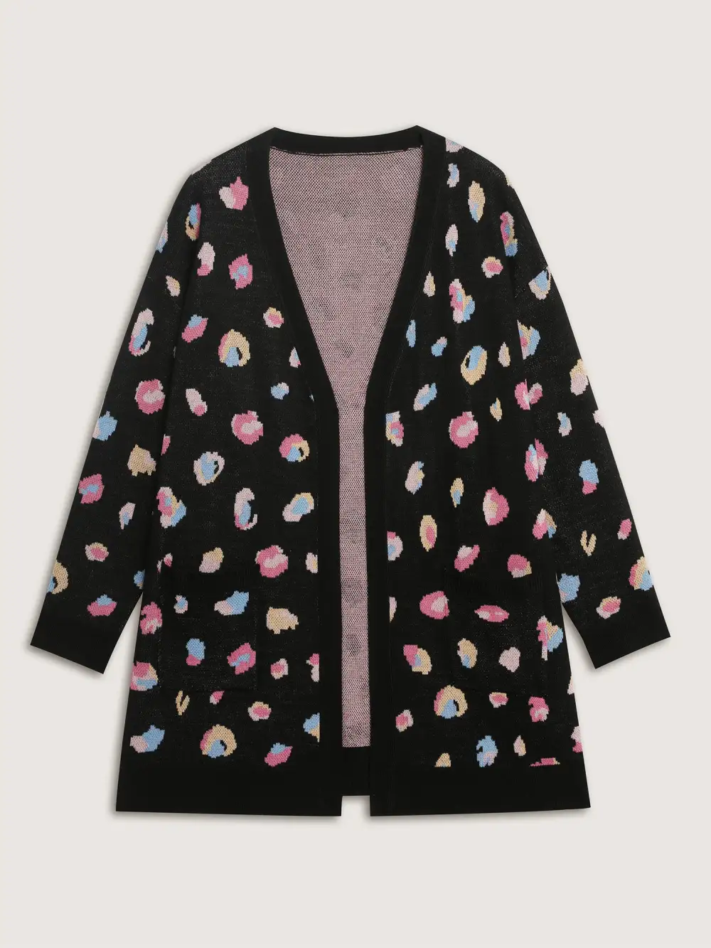 Colorful Leopard Print Pockets Knit Cardigan