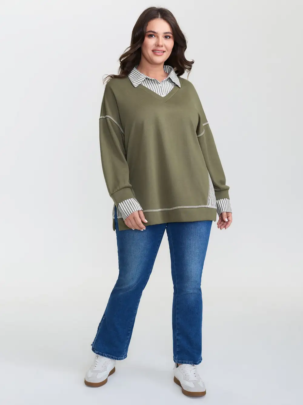2-In-1 Stripe Drop Shoulder Sweatshirt