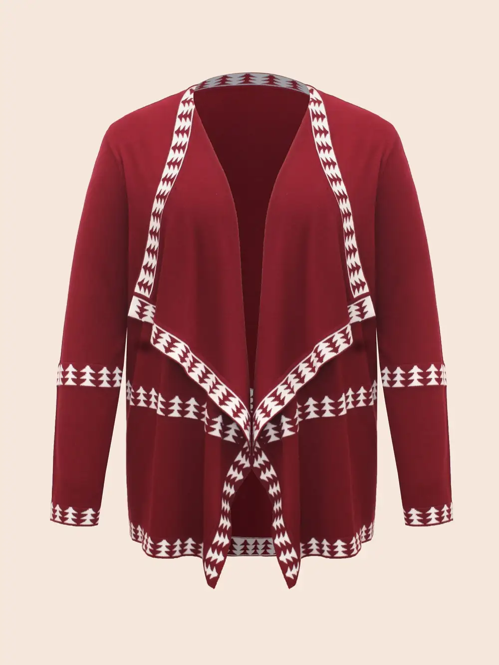 Holiday Pattern Hem Lapel Collar Knit Cardigan