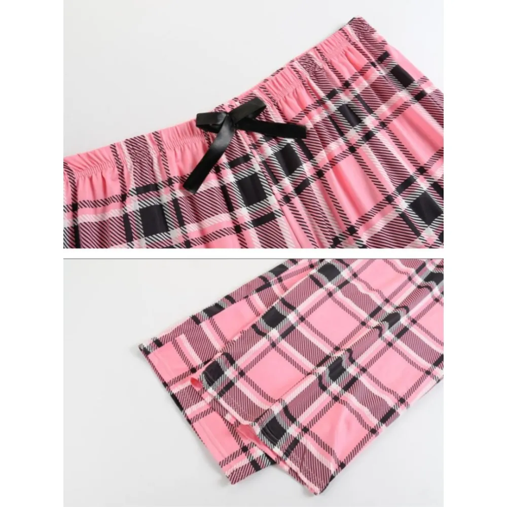 Two-piece Set Long Sleeve Heart Print Tee & Plaid Print