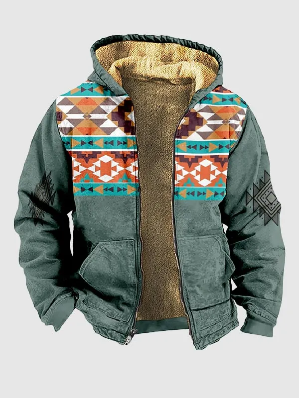 Men's Vintage Fleece Full Zip Hoodie Fleece Sherpa Jacket