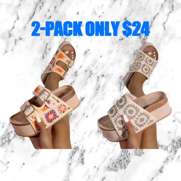 Women's Boho Embroidered Platform Sandals – Slip-On Beach Shoes