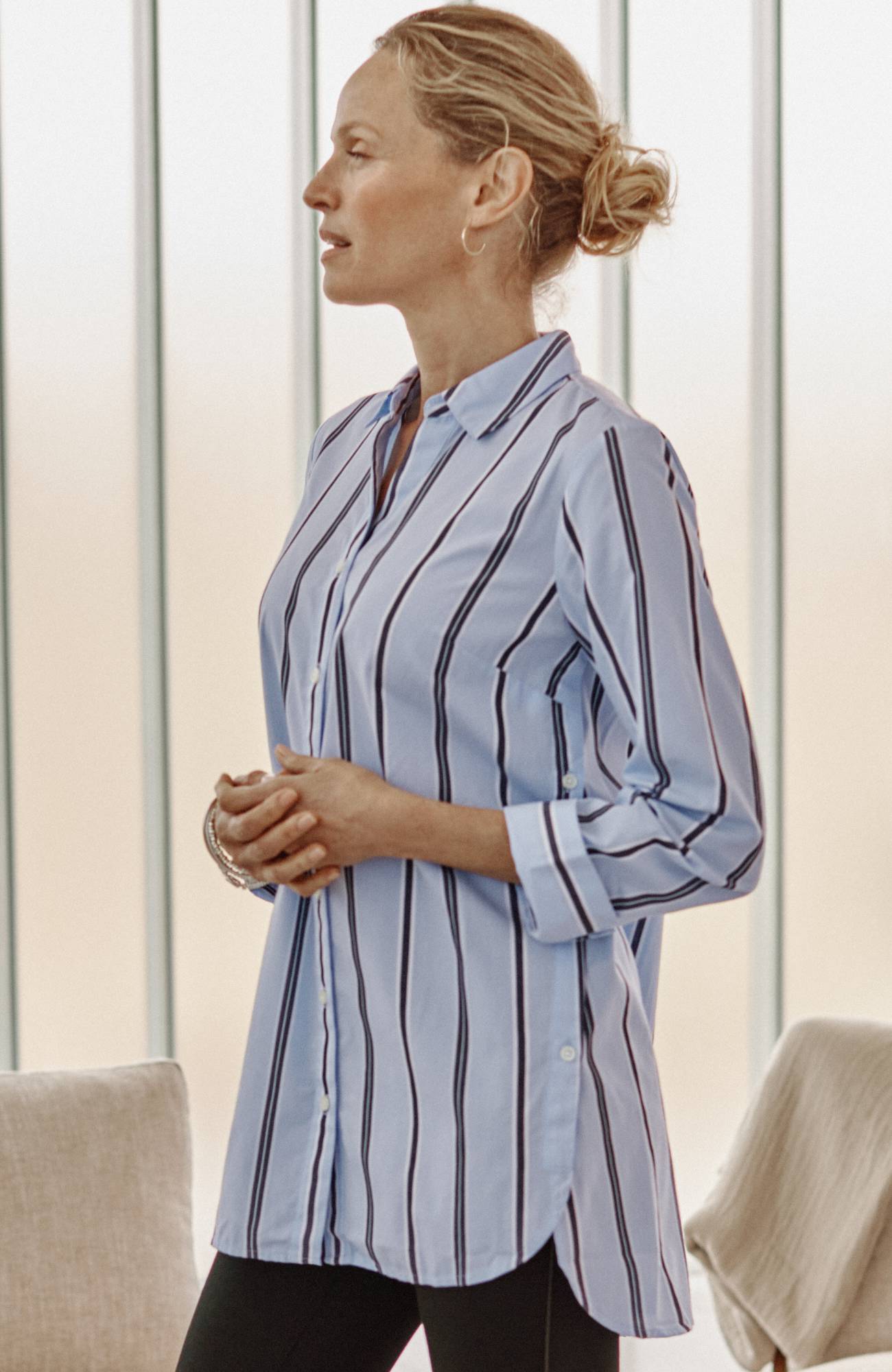 side-button stepped-hem tunic