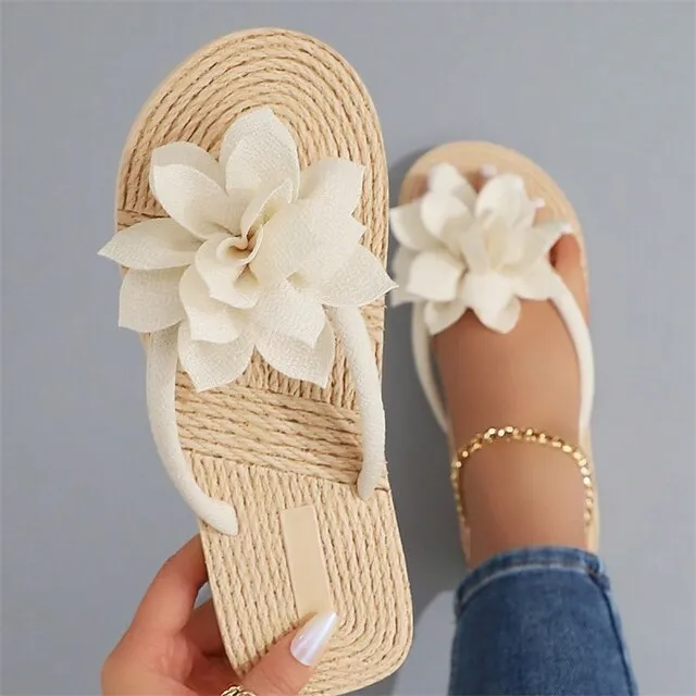 Women's Slippers Boho Bohemia Beach Outdoor Slippers Beach Slippers Outdoor Beach Solid Color Flower Flat Heel Elegant Casual PVC Loafer Black Pink Green