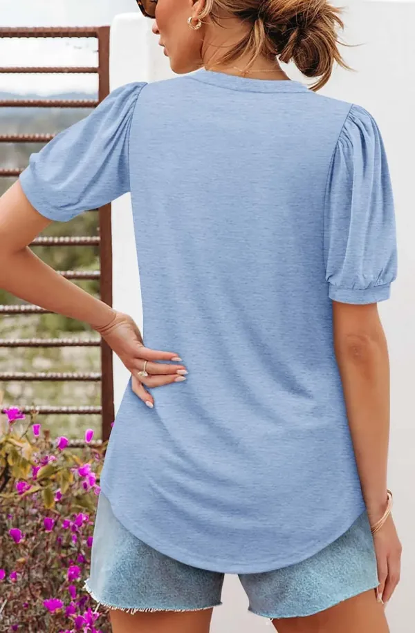 ✨Women's V-neck Loose Pleated Short-sleeved Waist Top