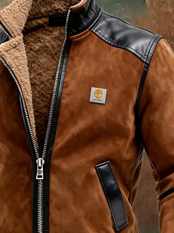 Men's Vintage Suede and Leather Multi-Pocket Outdoor Jacket