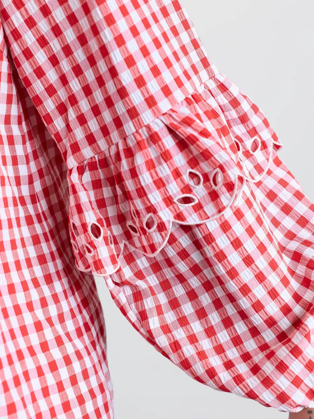 Gingham Embroidered Bow Tie Open-Front Shirt