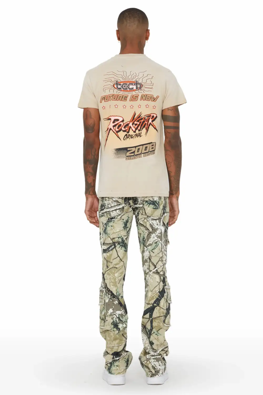 Tyrell Tree Camo Stacked Flare Cargo Jean