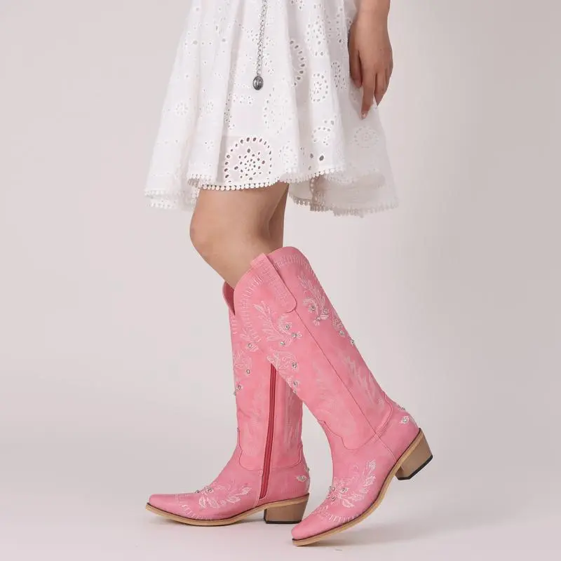 Sparkly Western Boots for Women – Pointed Toe, Zipper, Retro Style