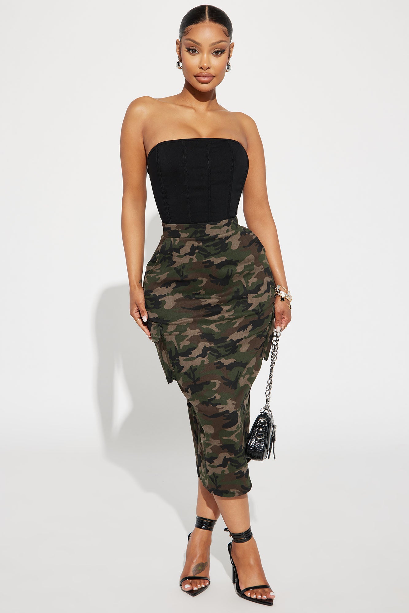 You Know The Drill Camo Midi Dress - Black/combo