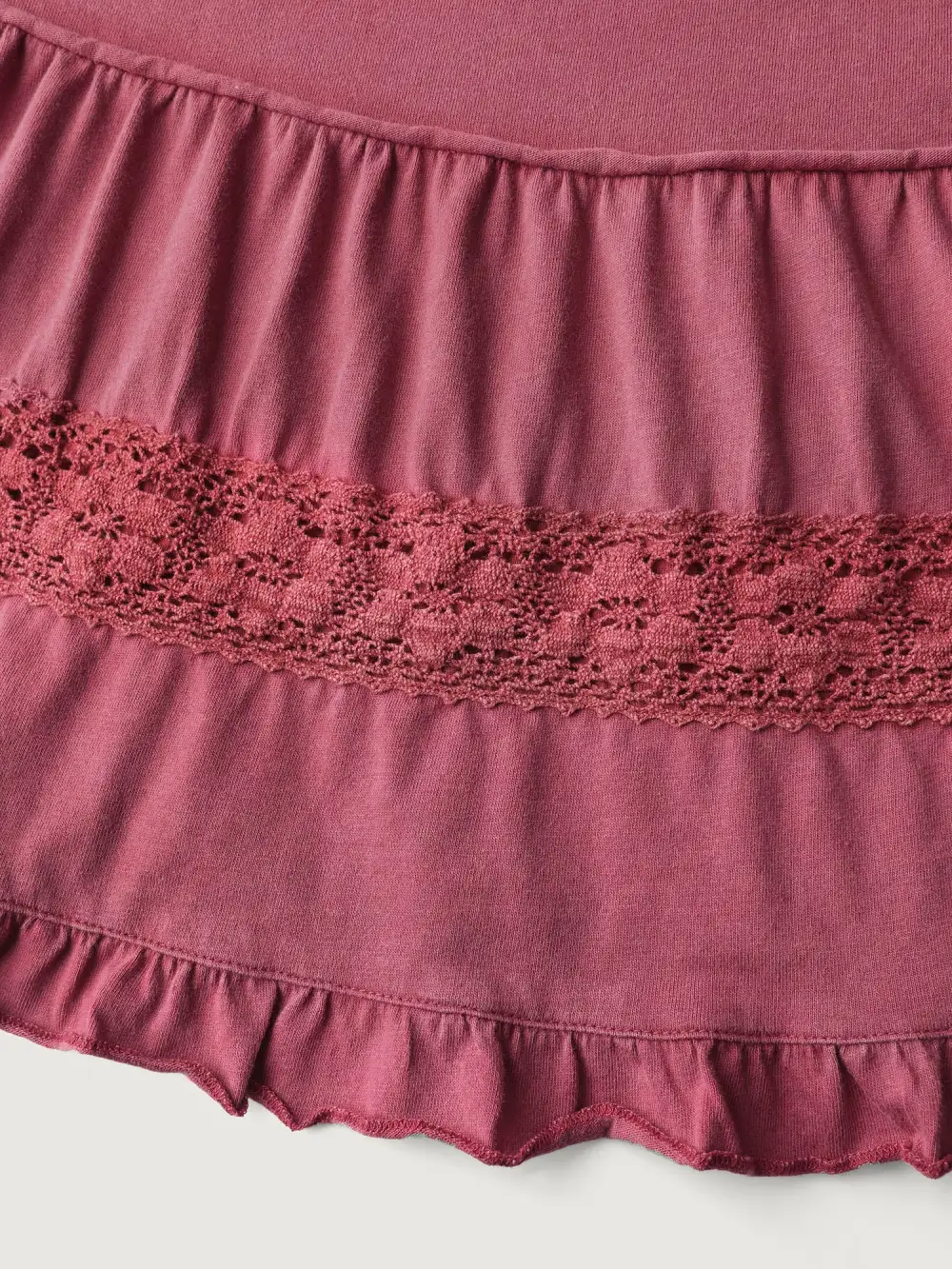 Washed Lace Trim Tiered Round Neck Sweatshirt