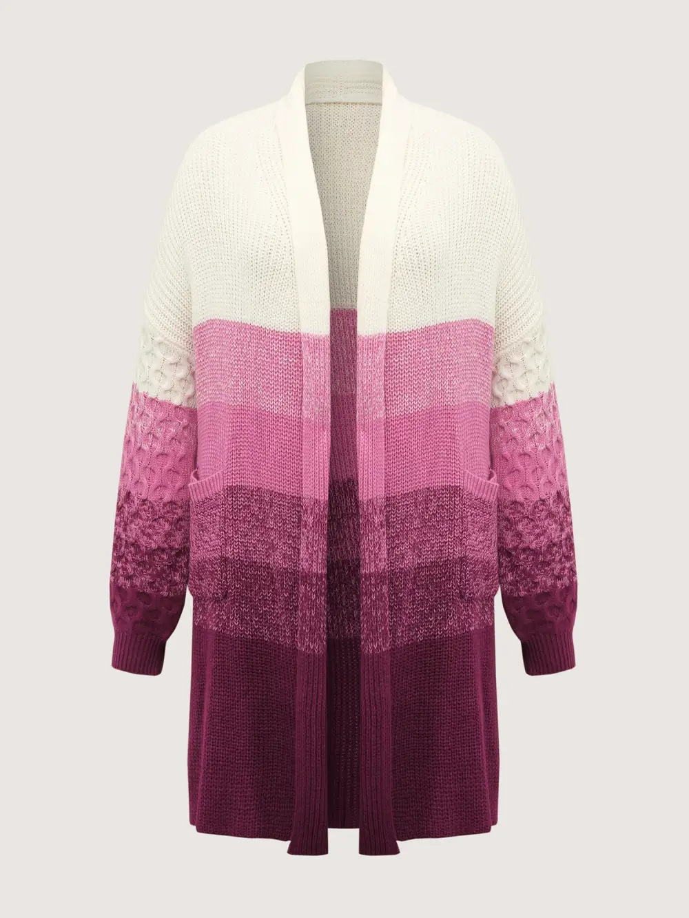 Colorblock Textured Folded Collar Knit Cardigan