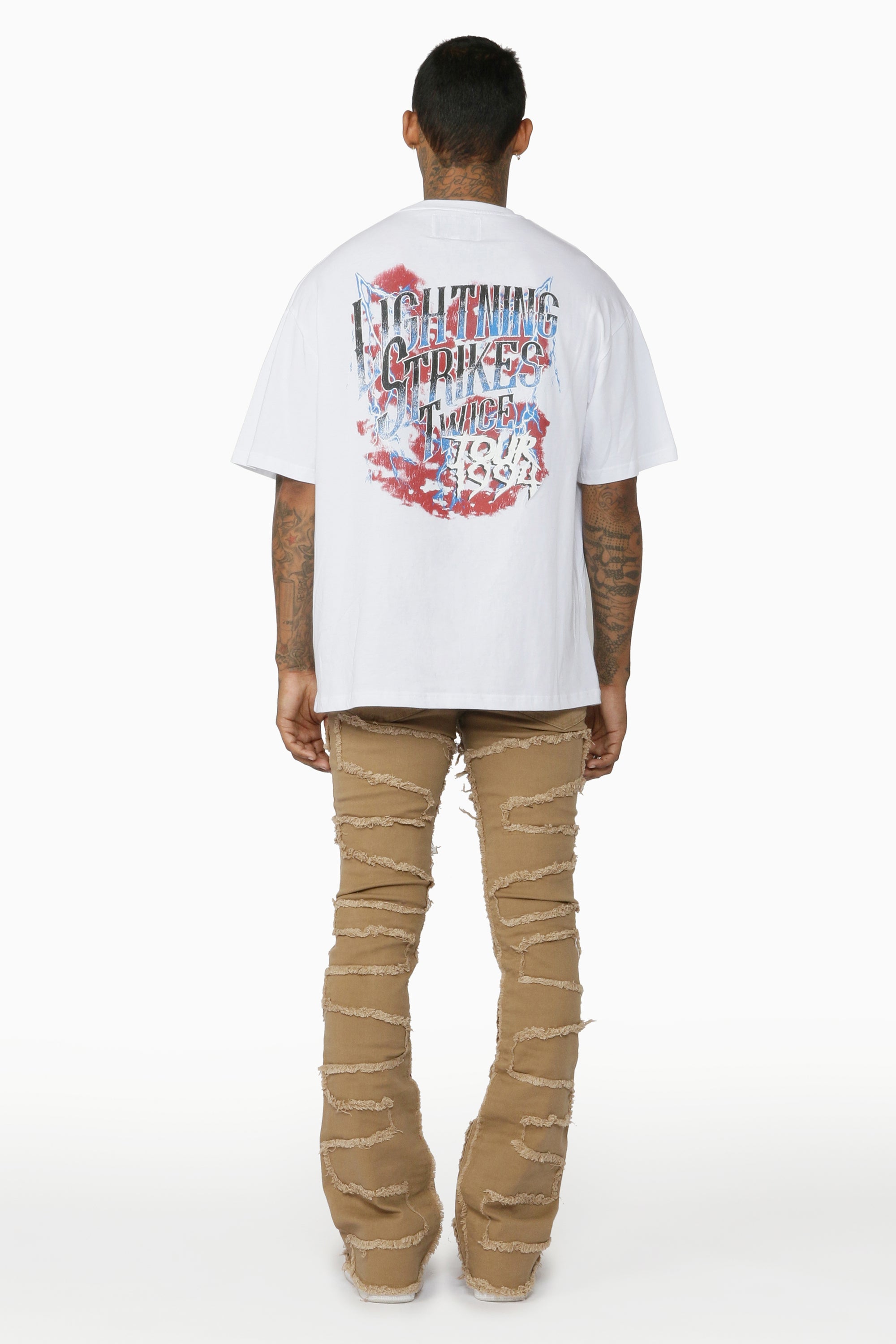 Gavin Beige Stacked Flare Jean