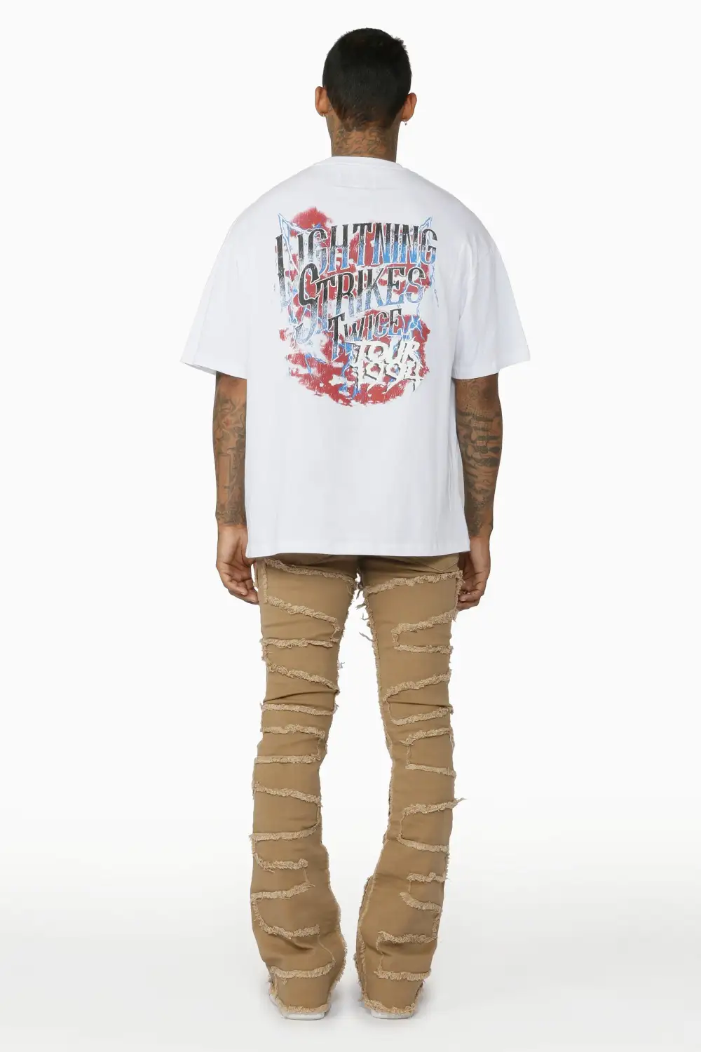 Gavin Beige Stacked Flare Jean