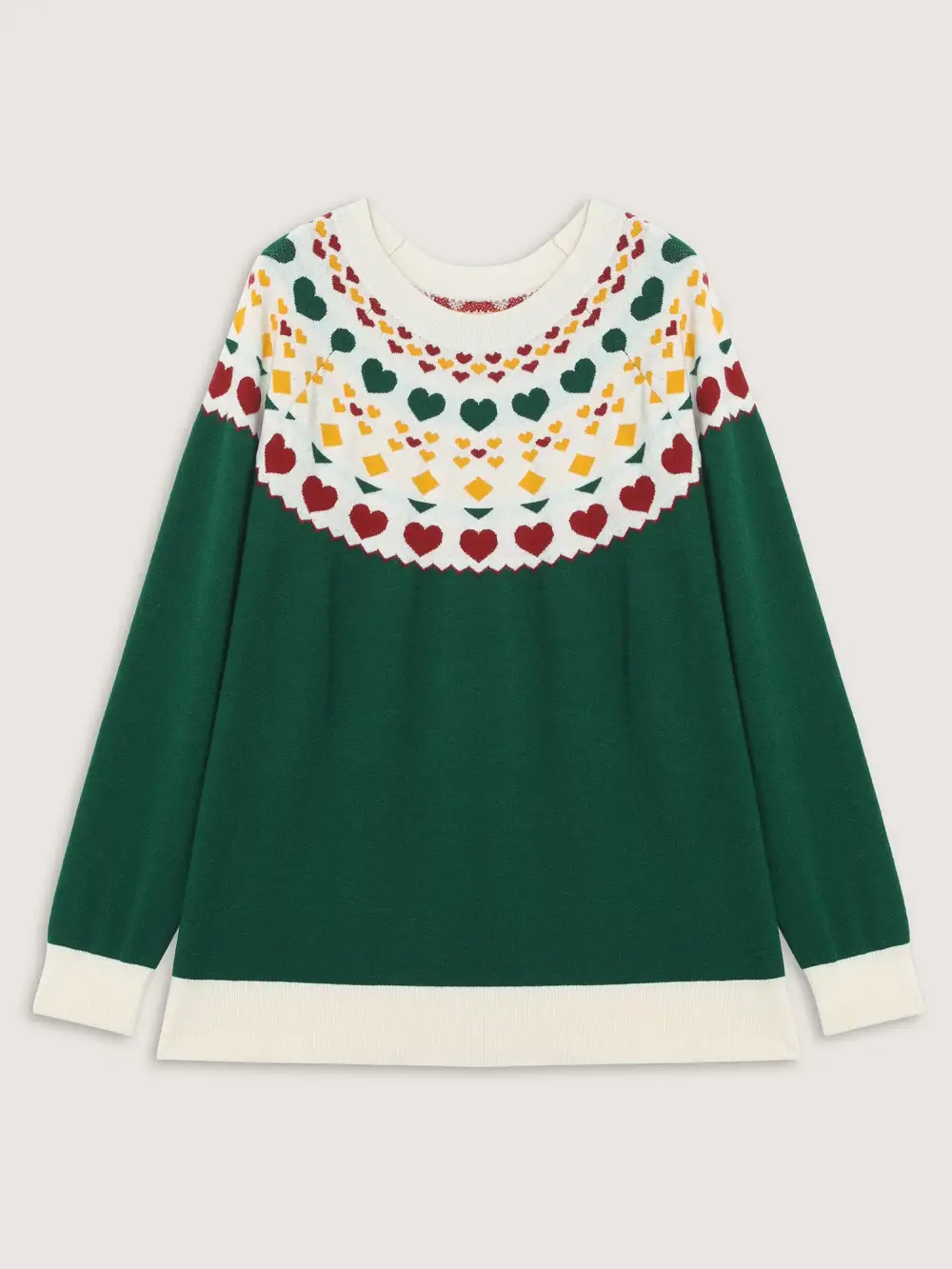 Colorful Heart Jacquard Round Neck Pullover
