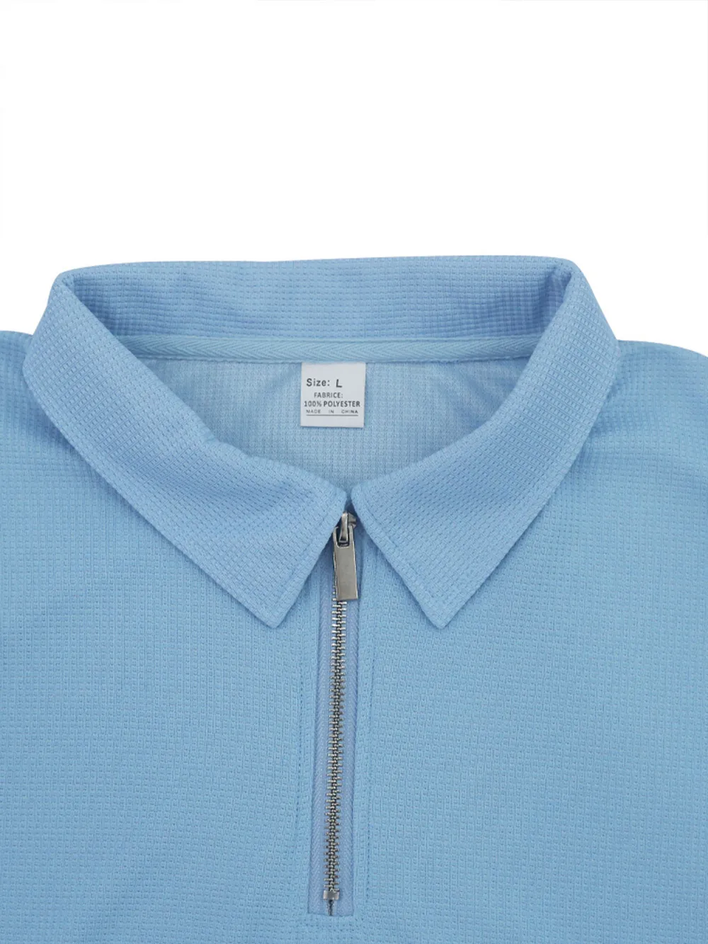 Men's Casual Waffle Zipper Short Sleeve Polo Suit