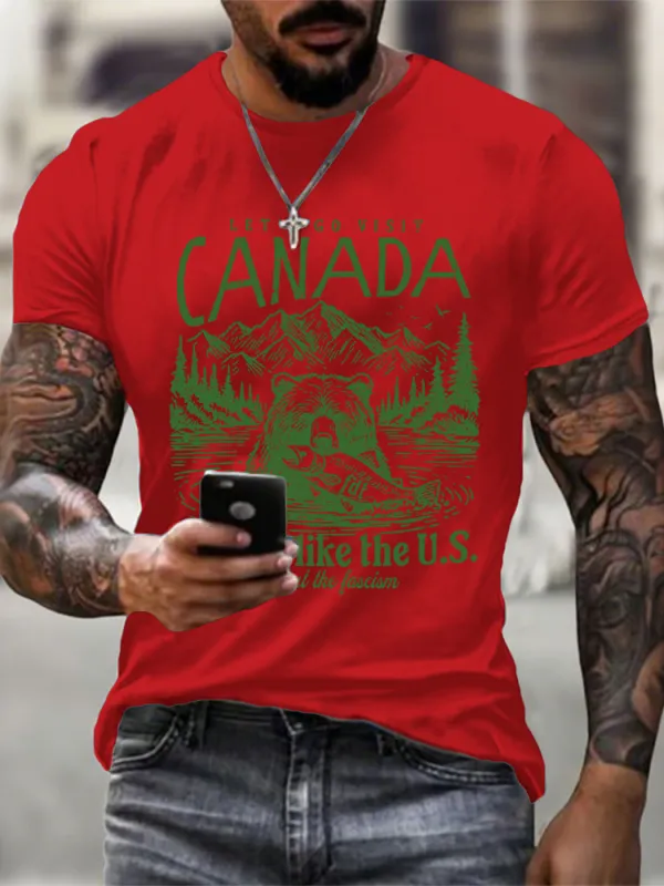 Men'S Let'S Go Visit Canada Short Sleeve Crew Neck Cotton Print T-Shirt