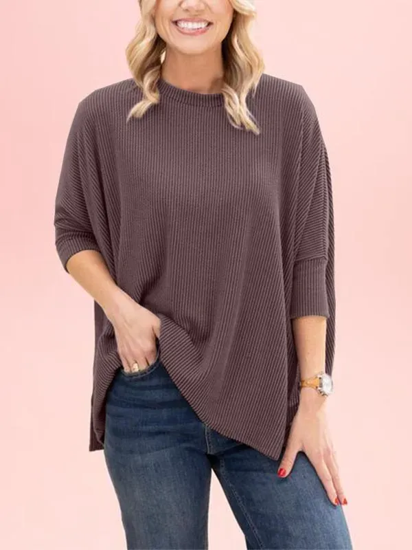 Raised Rib Easy-Fit Dolman 3/4 Sleeve Top