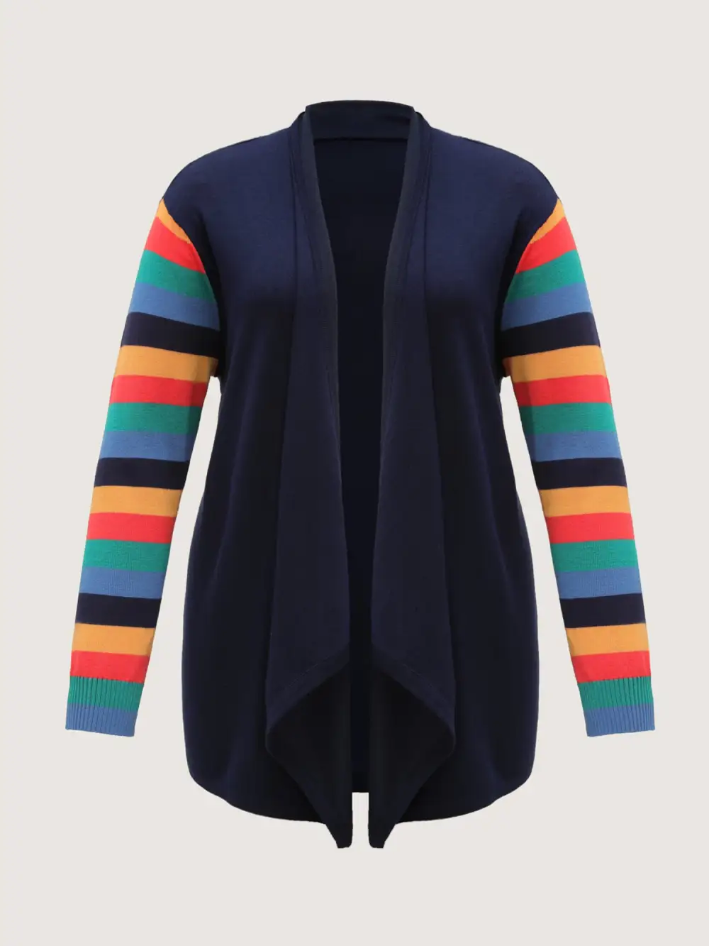 Colorful Stripes Irregular Hem Knit Cardigan