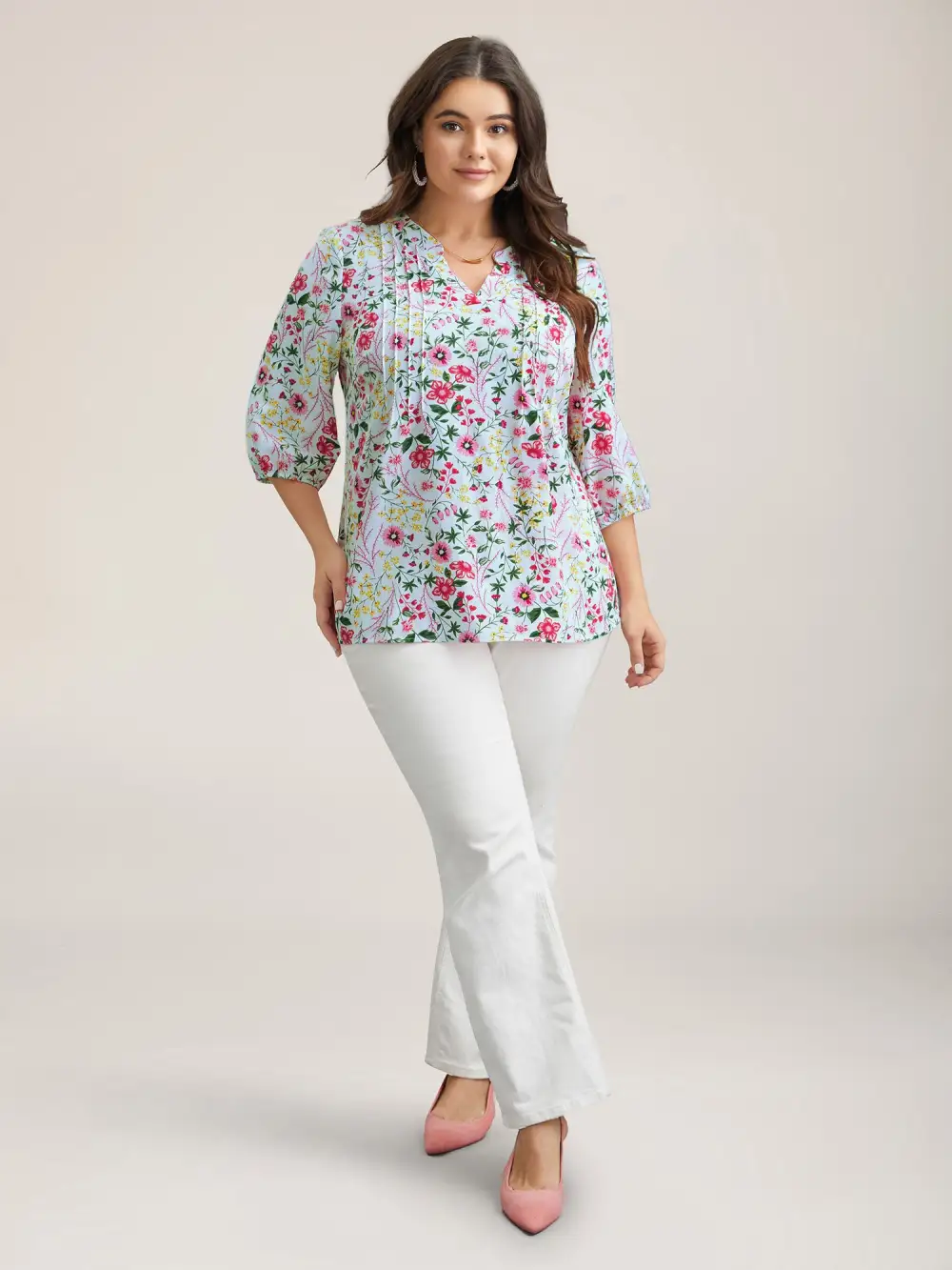 Floral Print Notched Collar Shirt