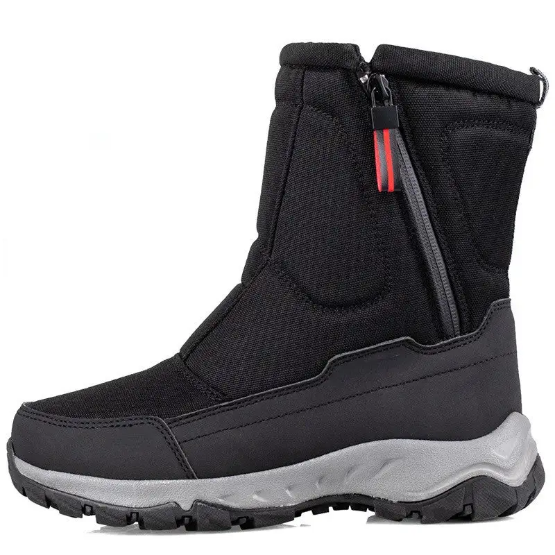 Thickened men's snow boots with plush insulation, anti slip and waterproof women's short sleeved couples' large cotton shoes