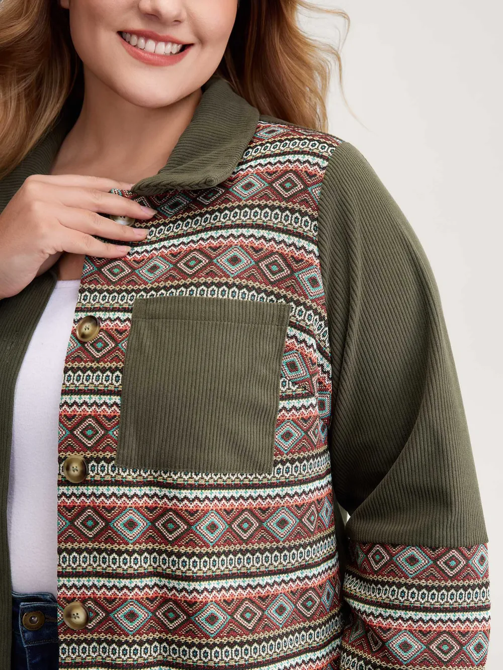 Corduroy Spliced Yarn-Dyed Contrast Jacket