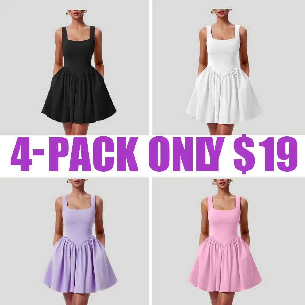 Women's Sleeveless A-Line Tank Dress – Square Neck, Ruffle Hem & Pockets for Summer