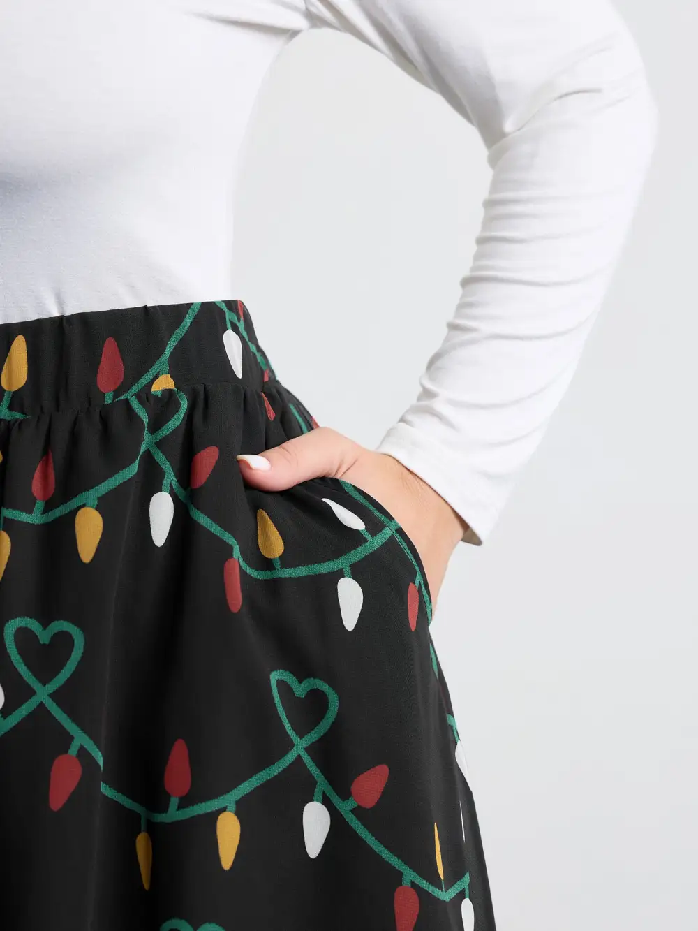 Tweed Fairy Lights Pockets Midi Skirt
