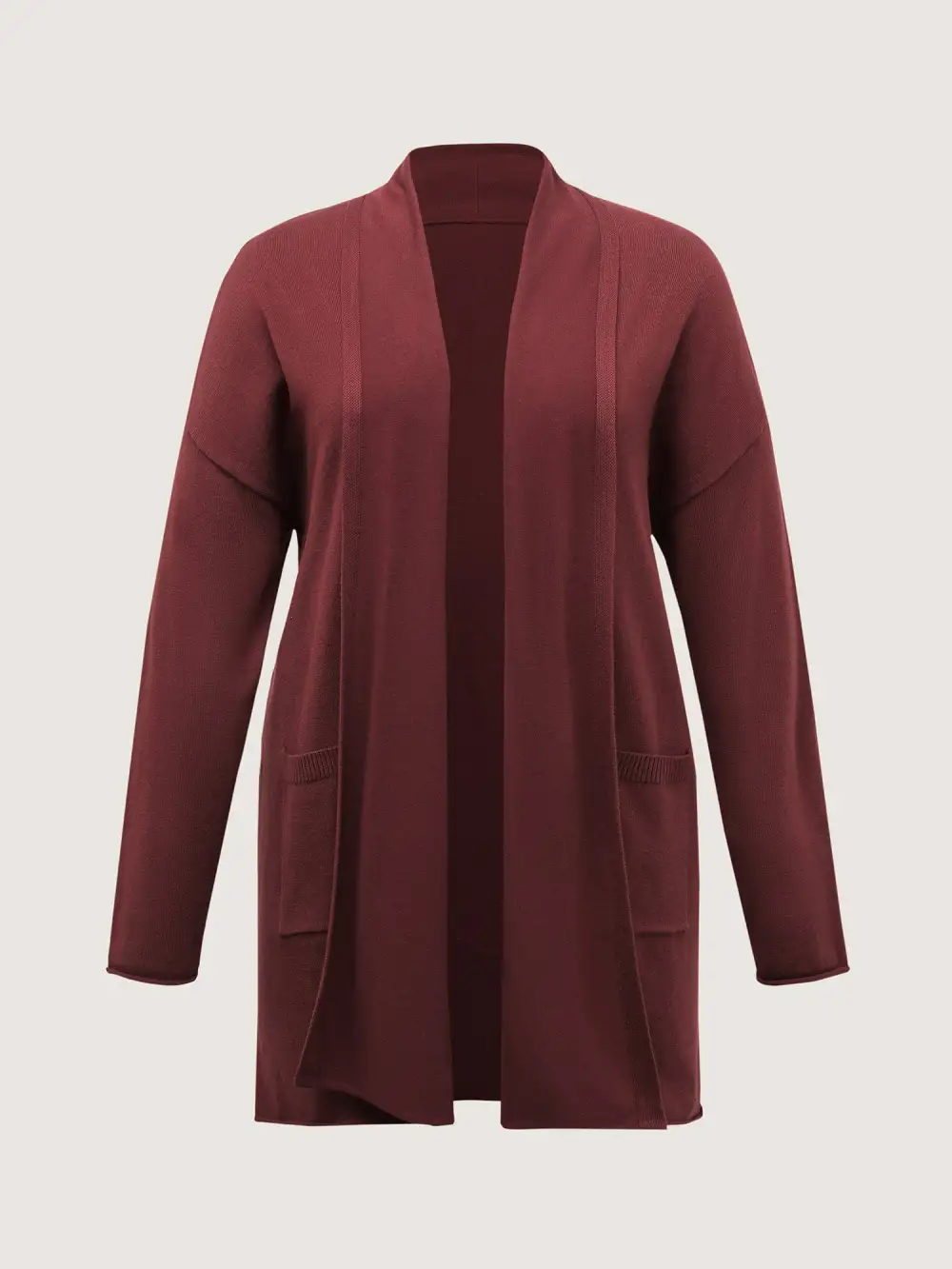 Folded Collar Pocket Open-Front Knit Cardigan