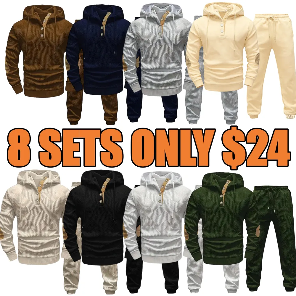 Men's Knitted Jacquard Casual 2-Piece Sweat Set