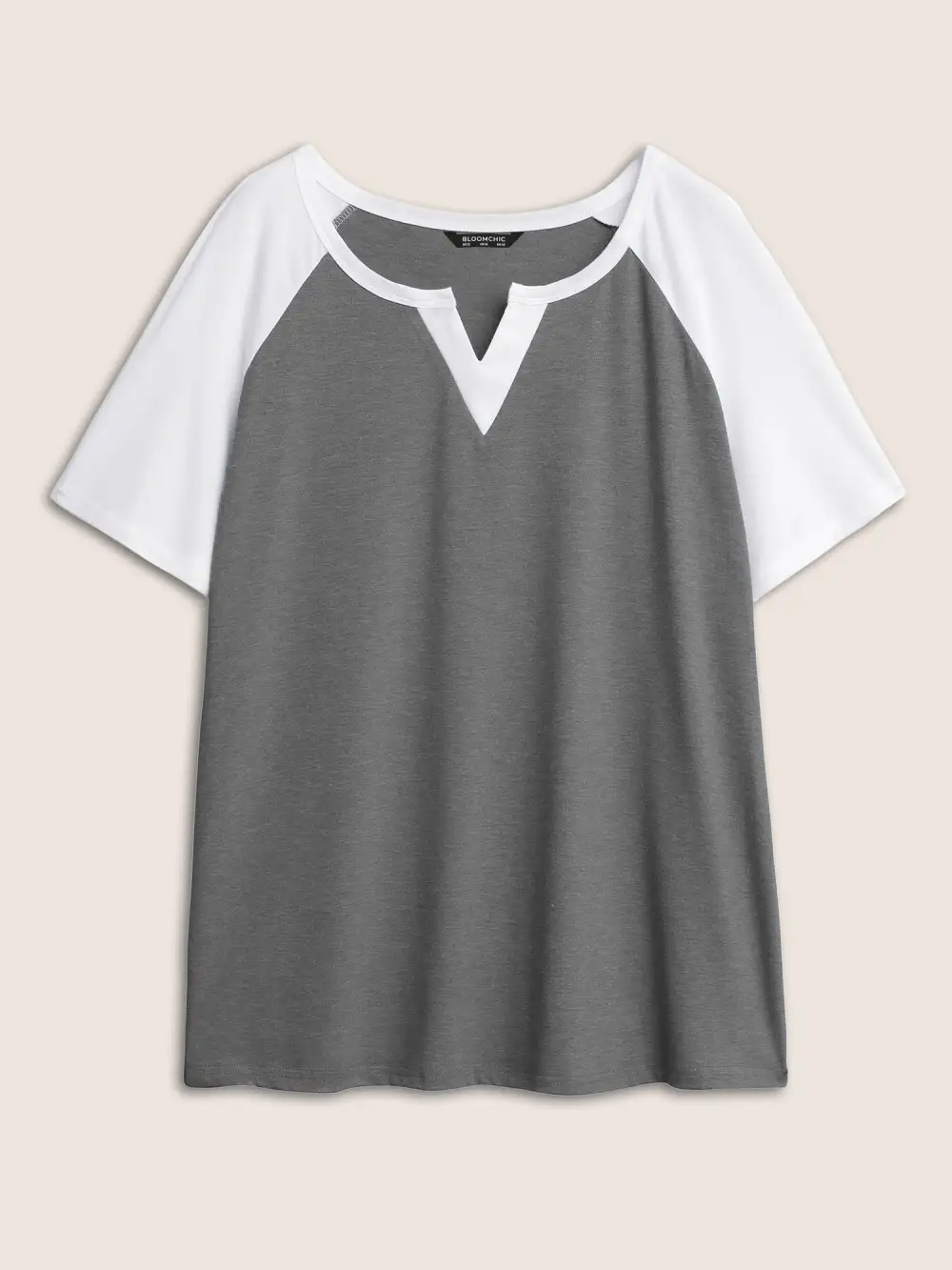 Colorblock Contrast Notched Raglan Sleeve T-shirt