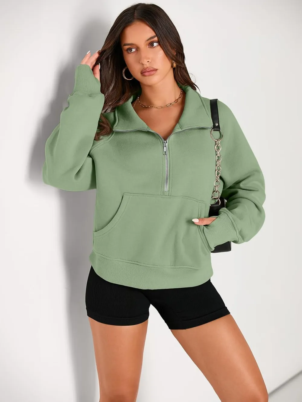 Womens Sweatshirts Half Zip Cropped Pullover Fleece Quarter Zipper Hoodies Fall outfits Clothes Thumb Hole