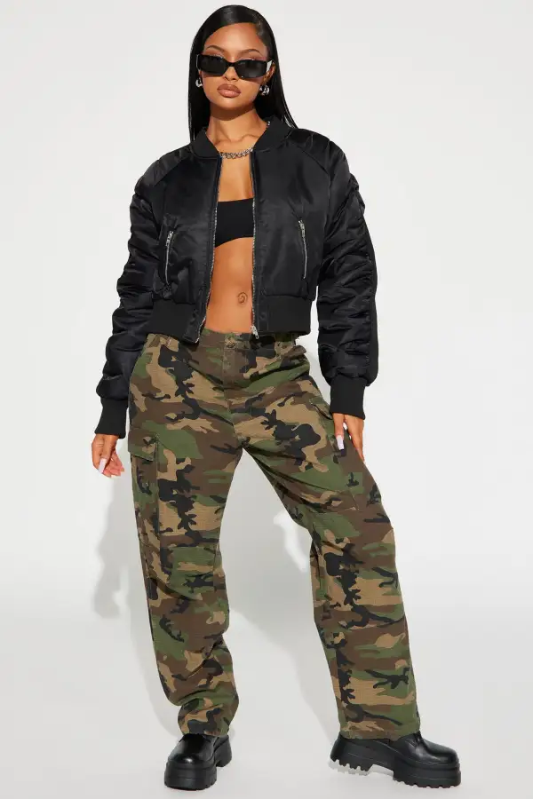 Isabella Ruched Bomber Jacket - Black