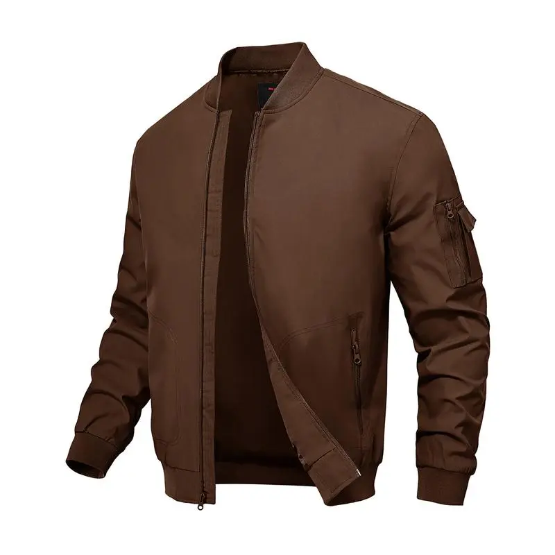 Men's Plus Size Bomber Jacket – Lightweight Zip-Up Flight Coat with 5 Pockets, Casual Fall Windbreaker.