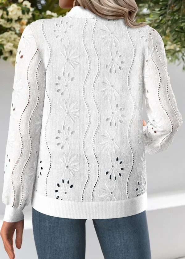 White Jacquard Long Sleeve Stand Collar Track Jacket
