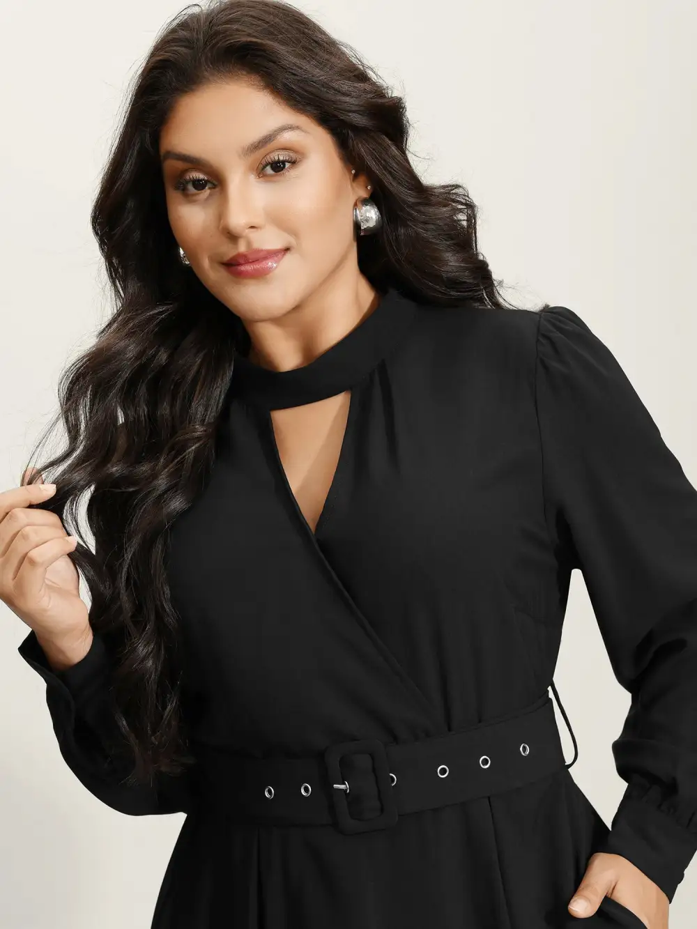 Collar Cut-Out Waist Tie Midi Dress