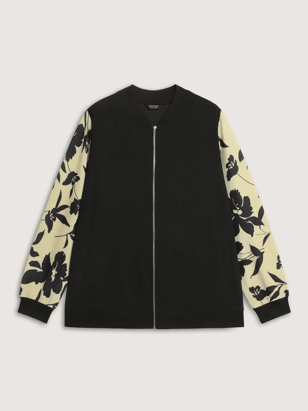 Silhouette Flower Print Zipper-Front Jacket