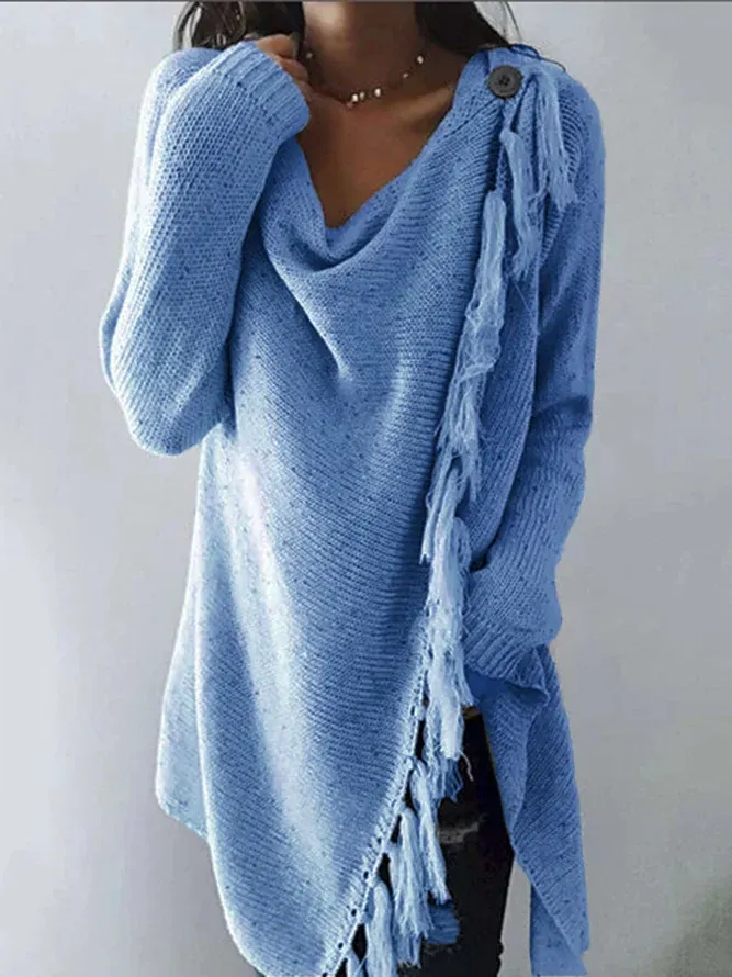 Long Sleeve Cowl Neck Plain Cotton Tops