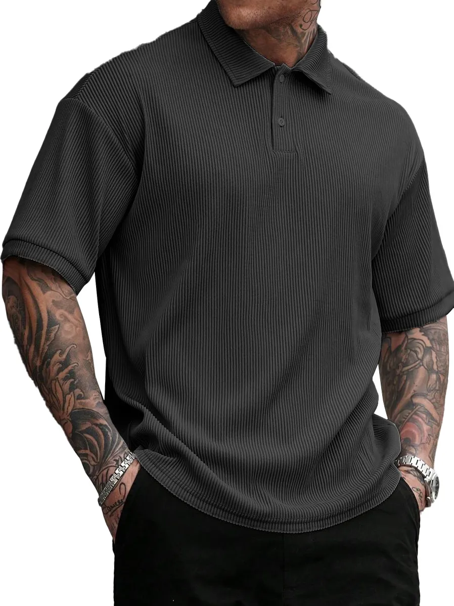 Men's Fashion Street Striped Lapel Short-sleeved Polo Shirt