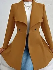 Women's Coat Warm Comfortable Pocket Buttons Fashion Plain Outdoor Vacation Double Breasted Long Turndown Regular Fit Long Sleeve Outerwear Black Red Camel Fall Winter