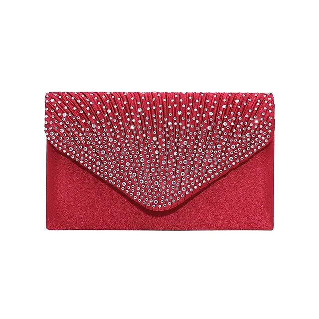 Women's Tri-fold Clutch Bags Polyester for Formal Evening Bridal Wedding Party with Crystal / Rhinestone Glitter Shine in Silver Wine Black