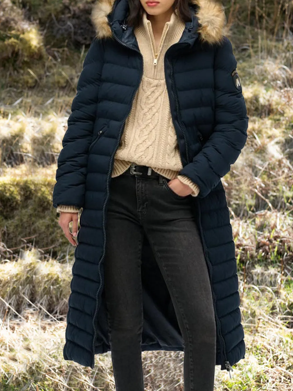 Superdry Fuji Faux Fur Hooded Longline Jacket