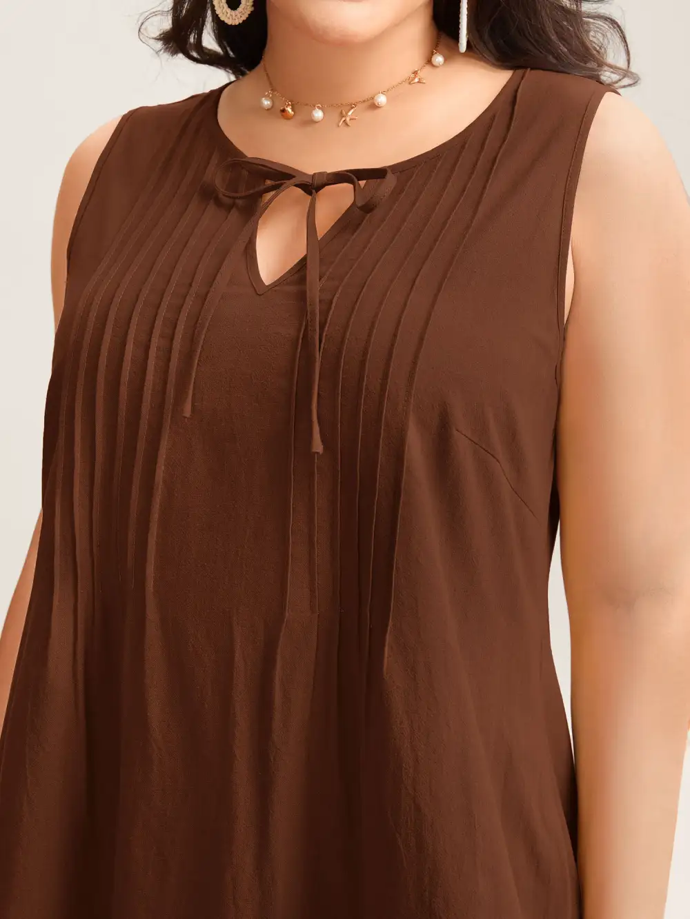 Cotton Toothpick Pleat Plain Midi Dress